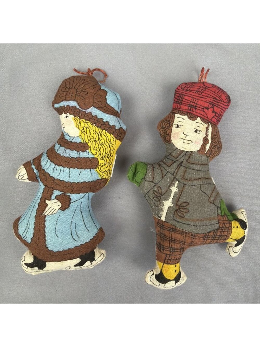 Set Vintage Kurt Adler Santas World Stuffed Fabric Victorian Christmas Ornaments
